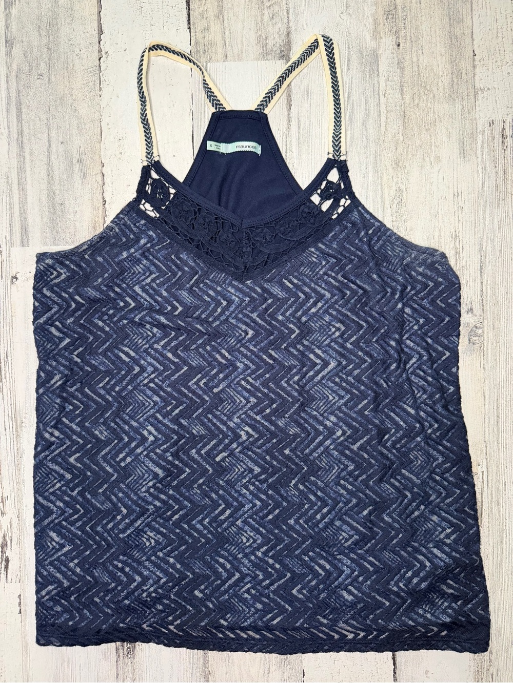 Maurices XL Navy Crochet Lace Racerback Tank Top Boho